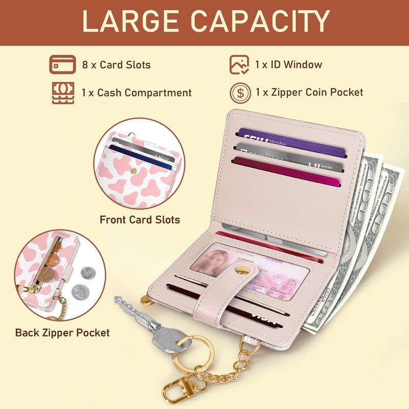 Jogjam Pink Cow Print Rfid Women Wallet, Small Slim Thin Credit Card Wallet, PU Leather Bifold Cash Zipper Coin Pocket ID Window for Female Ladies Teen Girls Girly - Image 4